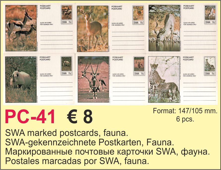 SWA marked fauna postcards